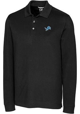 Cutter and Buck Detroit Lions Mens Black Advantage Pique Long Sleeve Big Tall Polos Shirt