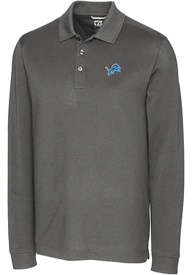 Cutter and Buck Detroit Lions Grey Advantage Pique Long Sleeve Big Tall Polo