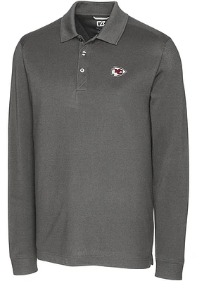 Cutter and Buck Kansas City Chiefs Mens Grey Advantage Pique Long Sleeve Big Tall Polos Shir..