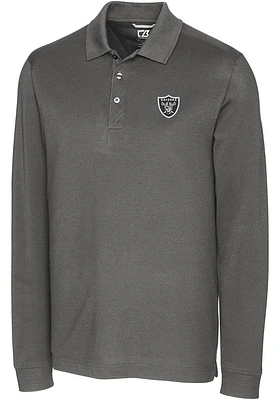 Cutter and Buck Las Vegas Raiders Mens Grey Advantage Pique Long Sleeve Big Tall Polos Shirt