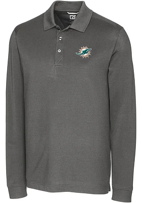 Cutter and Buck Miami Dolphins Mens Grey Advantage Pique Long Sleeve Big Tall Polos Shirt