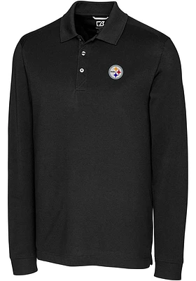 Cutter and Buck Pittsburgh Steelers Mens Black Advantage Pique Long Sleeve Big Tall Polos Sh..