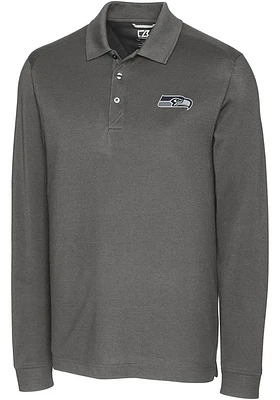 Cutter and Buck Seattle Seahawks Mens Grey Advantage Pique Long Sleeve Big Tall Polos Shirt