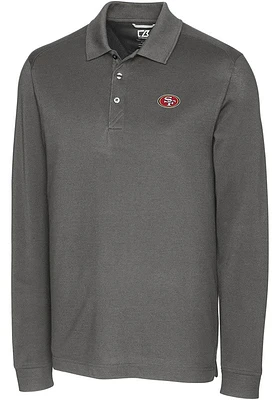 Cutter and Buck San Francisco 49ers Mens Grey Advantage Pique Long Sleeve Big Tall Polos Shi..