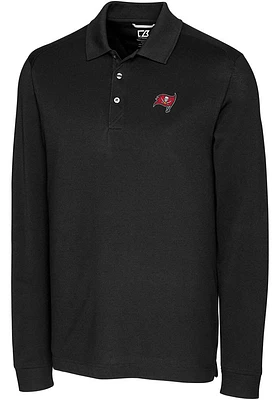 Cutter and Buck Tampa Bay Buccaneers Mens Black Advantage Pique Long Sleeve Big Tall Polos S..