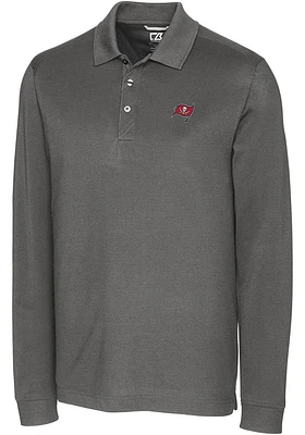 Cutter and Buck Tampa Bay Buccaneers Mens Grey Advantage Pique Long Sleeve Big Tall Polos Sh..