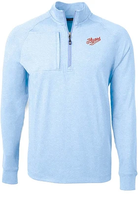 Cutter and Buck Dayton Flyers Mens Light Blue Adapt Heathered Long Sleeve Qtr Zip Pullover