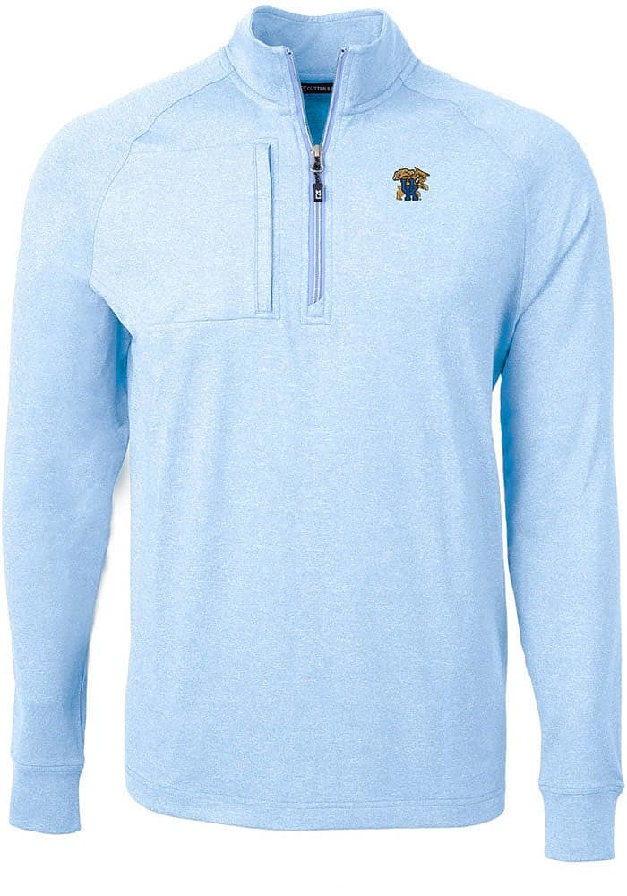 Cutter and Buck Kentucky Wildcats Mens Light Blue Adapt Heathered Long Sleeve Qtr Zip Pullover