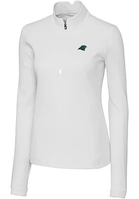 Cutter and Buck Carolina Panthers Womens White Traverse Qtr Zip
