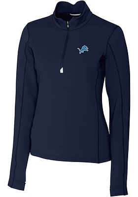 Cutter and Buck Detroit Lions Womens Navy Blue Traverse Qtr Zip