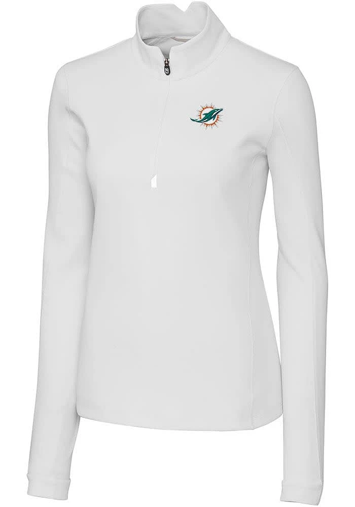 Cutter and Buck Miami Dolphins Womens White Traverse Qtr Zip