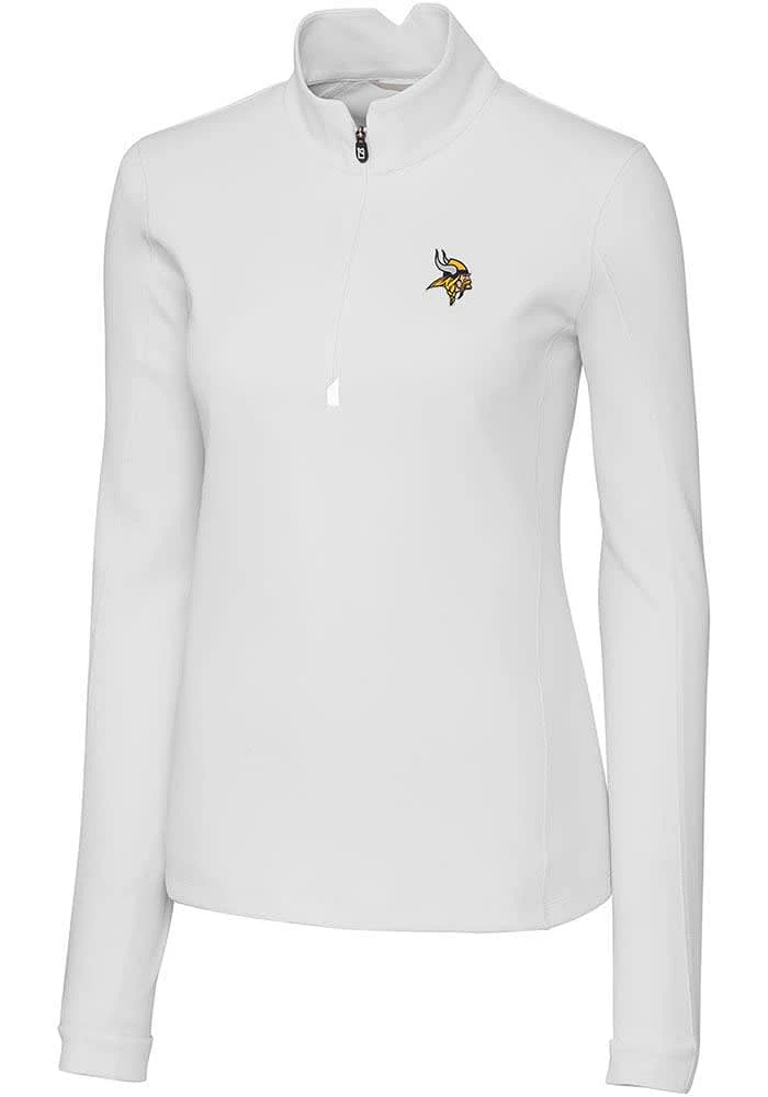 Cutter and Buck Minnesota Vikings Womens White Traverse Qtr Zip