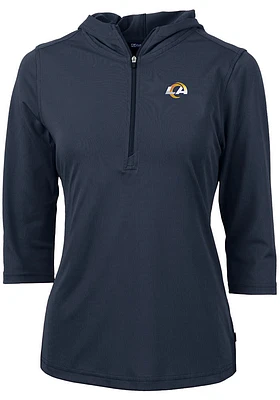 Cutter and Buck Los Angeles Rams Womens Navy Blue Virtue Eco Pique Hooded Sweatshirt