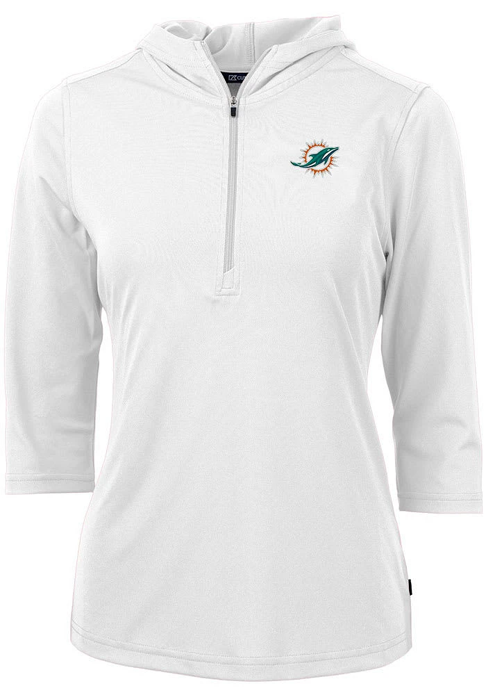 Cutter and Buck Miami Dolphins Womens White Virtue Eco Pique Hooded Sweatshirt