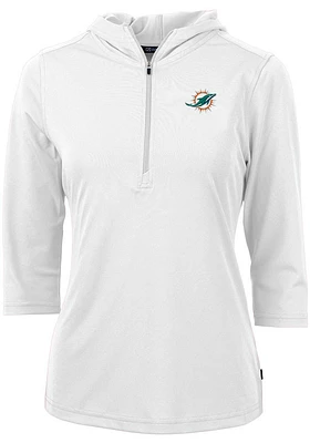 Cutter and Buck Miami Dolphins Womens White Virtue Eco Pique Hooded Sweatshirt