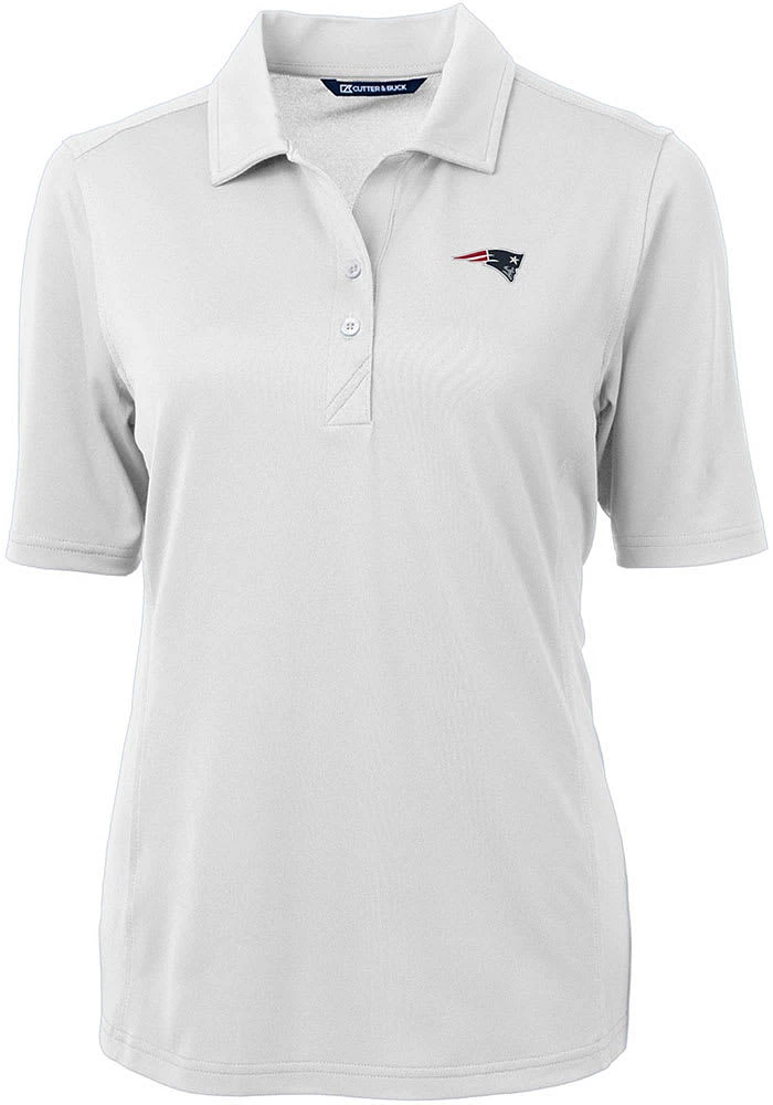 Cutter and Buck New England Patriots Womens White Virtue Eco Pique Short Sleeve Polo Shirt
