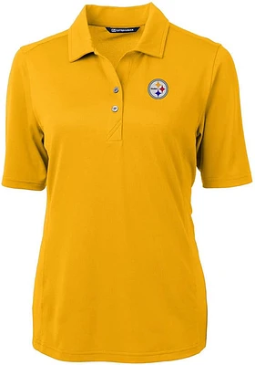 Cutter and Buck Pittsburgh Steelers Womens Gold Virtue Eco Pique Short Sleeve Polo Shirt