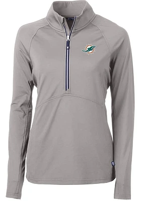 Cutter and Buck Miami Dolphins Womens Grey Adapt Eco Qtr Zip