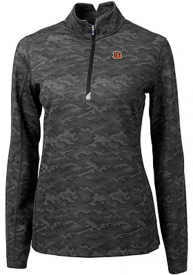 Cutter and Buck Cincinnati Bengals Womens Black Traverse Camo 1/4 Zip Pullover