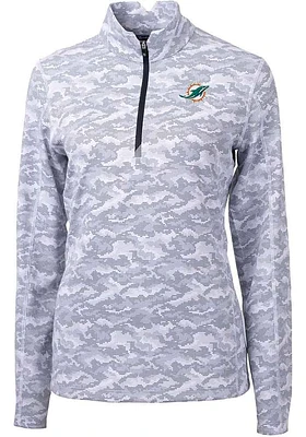 Cutter and Buck Miami Dolphins Womens Charcoal Traverse Qtr Zip