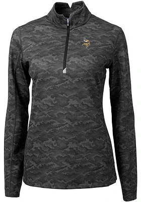 Cutter and Buck Minnesota Vikings Womens Black Traverse Camo Qtr Zip
