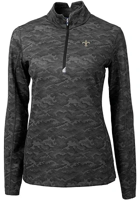 Cutter and Buck New Orleans Saints Womens Black Traverse Camo Qtr Zip