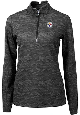 Cutter and Buck Pittsburgh Steelers Womens Black Traverse Camo Qtr Zip