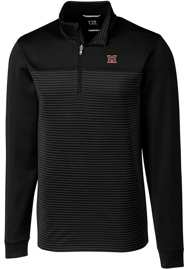 Cutter and Buck Miami RedHawks Mens Black Traverse Stripe Stretch Big Tall 1/4 Zip Pullover