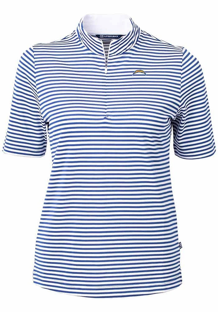 Cutter and Buck Los Angeles Chargers Womens Blue Virtue Eco Pique Stripe Short Sleeve Polo Shirt