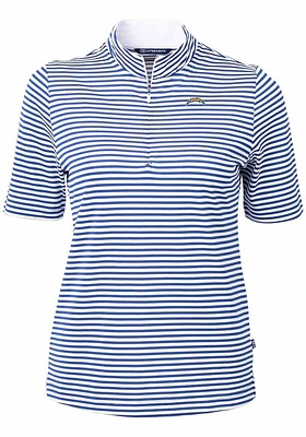 Cutter and Buck Los Angeles Chargers Womens Blue Virtue Eco Pique Stripe Short Sleeve Polo Shirt