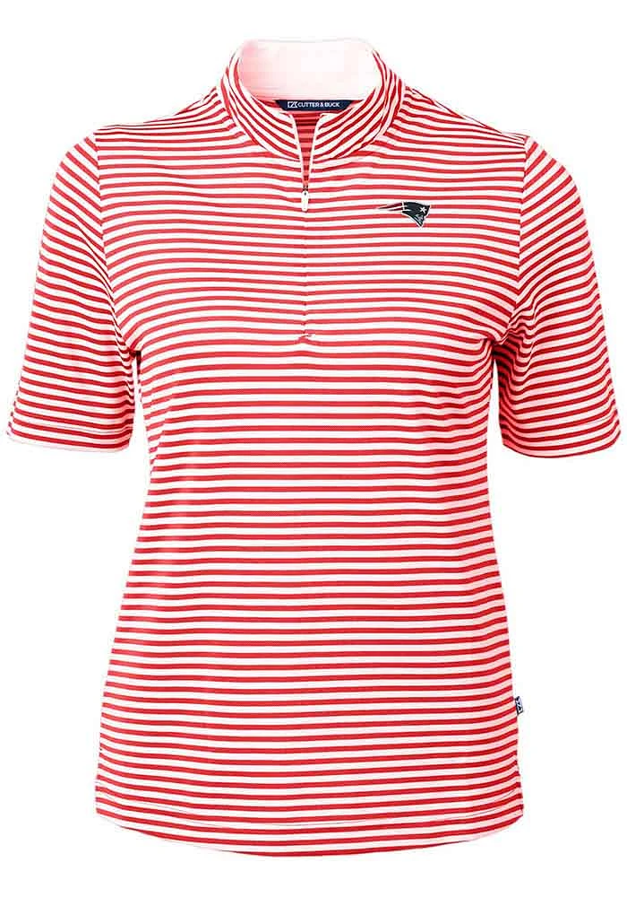 Cutter and Buck New England Patriots Womens Red Virtue Eco Pique Stripe Short Sleeve Polo Shirt