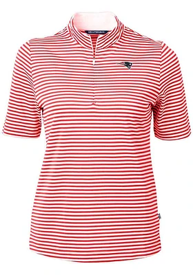 Cutter and Buck New England Patriots Womens Red Virtue Eco Pique Stripe Short Sleeve Polo Shirt
