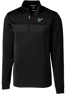 Cutter and Buck South Florida Bulls Mens Black Traverse Stripe Stretch Big Tall Qtr Zip