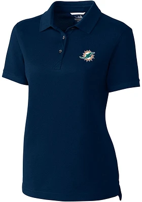Cutter and Buck Miami Dolphins Womens Navy Blue Advantage Short Sleeve Polo Shirt