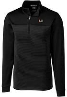 Cutter and Buck Miami Hurricanes Mens Black Traverse Stripe Stretch Big Tall Qtr Zip