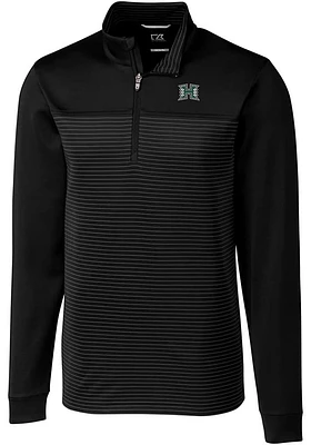 Cutter and Buck Hawaii Warriors Mens Black Traverse Stripe Stretch Big Tall Qtr Zip