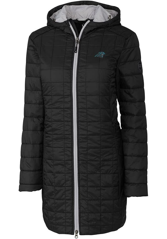 Cutter and Buck Carolina Panthers Womens Black Rainier PrimaLoft Long Filled Jacket