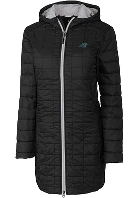 Cutter and Buck Carolina Panthers Womens Black Rainier PrimaLoft Long Filled Jacket