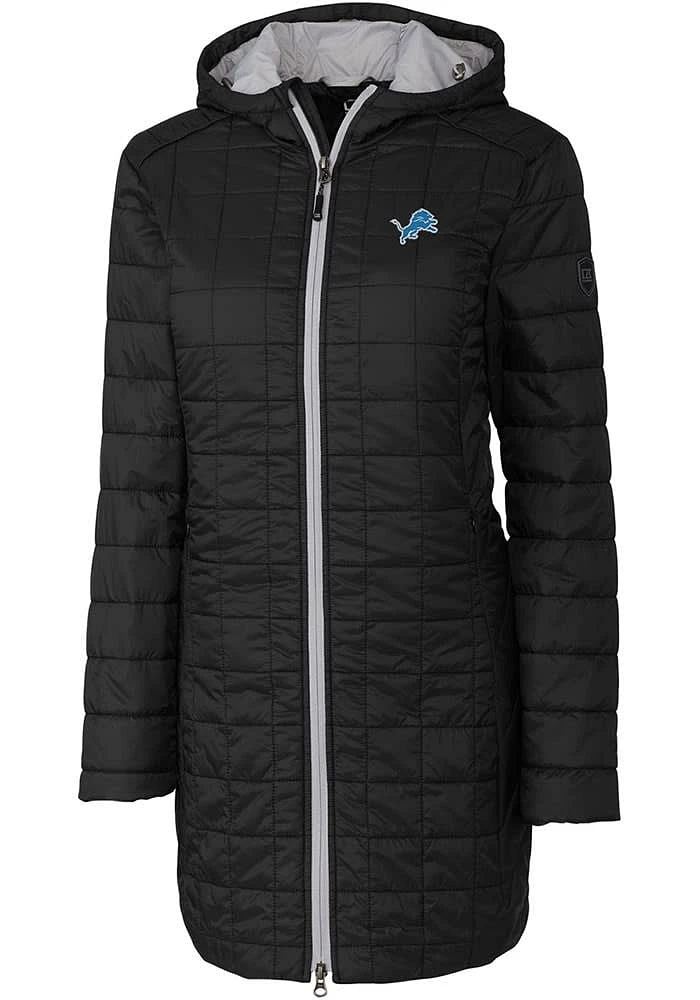 Cutter and Buck Detroit Lions Womens Black Rainier PrimaLoft Long Filled Jacket