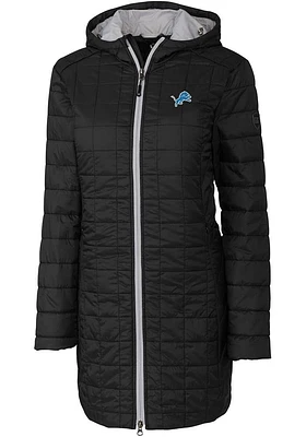 Cutter and Buck Detroit Lions Womens Black Rainier PrimaLoft Long Filled Jacket