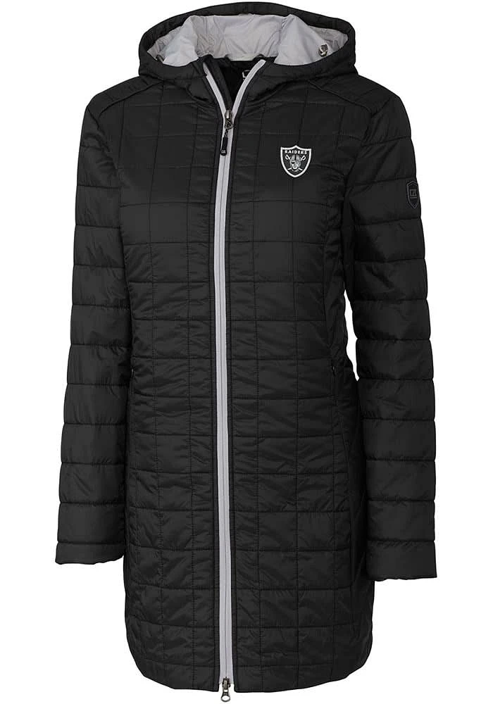 Cutter and Buck Las Vegas Raiders Womens Black Rainier PrimaLoft Long Filled Jacket