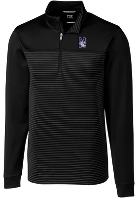 Mens Northwestern Wildcats Black Cutter and Buck Traverse Stripe Stretch Qtr Zip