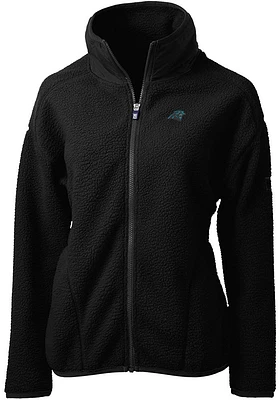 Cutter and Buck Carolina Panthers Womens Black Cascade Sherpa Long Sleeve Full Zip Jacket