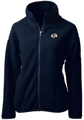 Cutter and Buck Los Angeles Rams Womens Navy Blue Cascade Sherpa Long Sleeve Full Zip Jacket