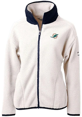 Cutter and Buck Miami Dolphins Womens White Cascade Sherpa Long Sleeve Full Zip Jacket