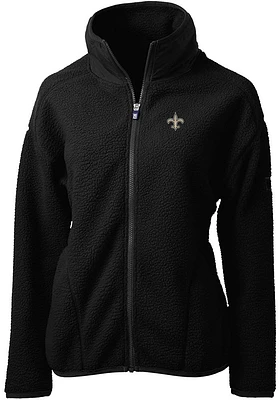 Cutter and Buck New Orleans Saints Womens Black Cascade Sherpa Long Sleeve Full Zip Jacket
