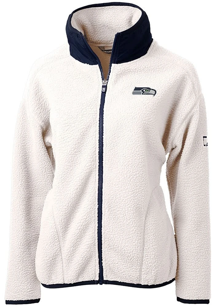 Cutter and Buck Seattle Seahawks Womens White Cascade Sherpa Long Sleeve Full Zip Jacket