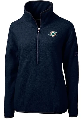 Cutter and Buck Miami Dolphins Womens Navy Blue Cascade Sherpa Qtr Zip