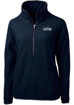 Cutter and Buck Seattle Seahawks Womens Navy Blue Cascade Sherpa Qtr Zip