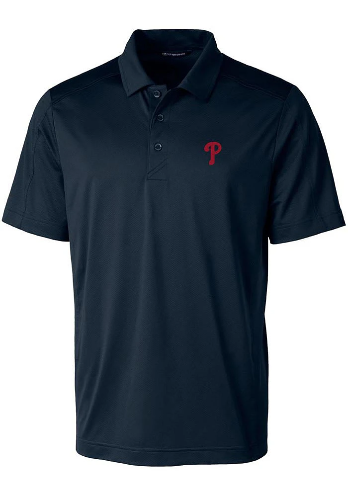 Cutter and Buck Philadelphia Phillies Mens Navy Blue Prospect Textured Short Sleeve Polo